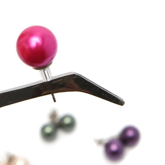 Faux Pearl Earrings Studs Large Pink Purple Green Cream - Lot of 4 Pairs - Picture 5 of 5